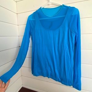 Ruby Ribbon blue mesh-sleeve workout shirt